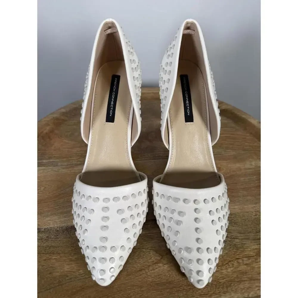French Connection White Studded Pointed Toe Heels Size US 9.5 NWB - Picture 4 of 12